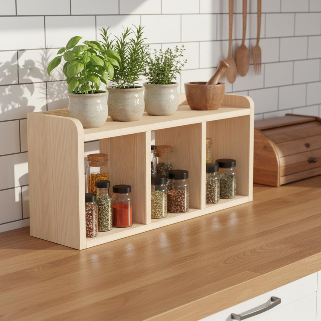 Solid Pine Desk Shelf | Minimalist Japandi Organizer | Eco-Friendly Home Office Storage
