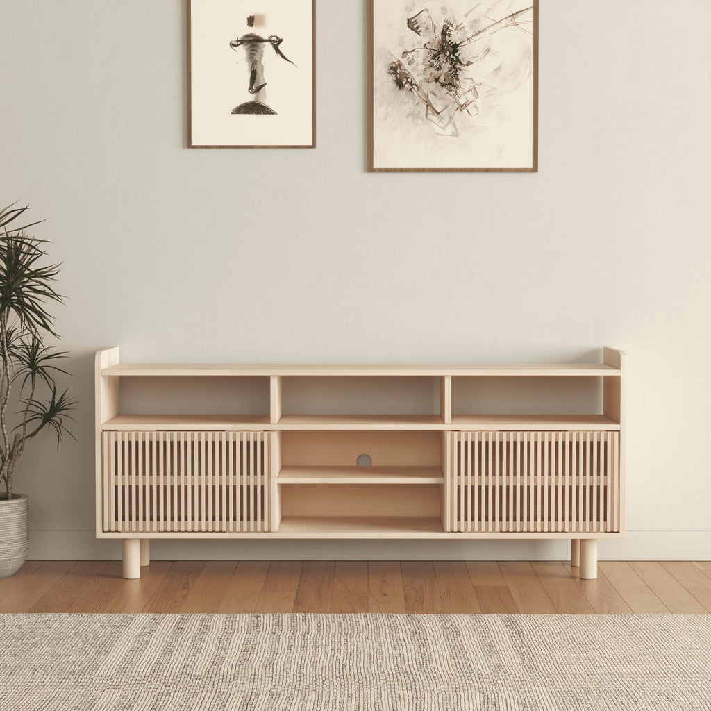 Solid Pine TV Stand & Record Player Console, Handmade, Natural or Varnished Finish, Customizable.