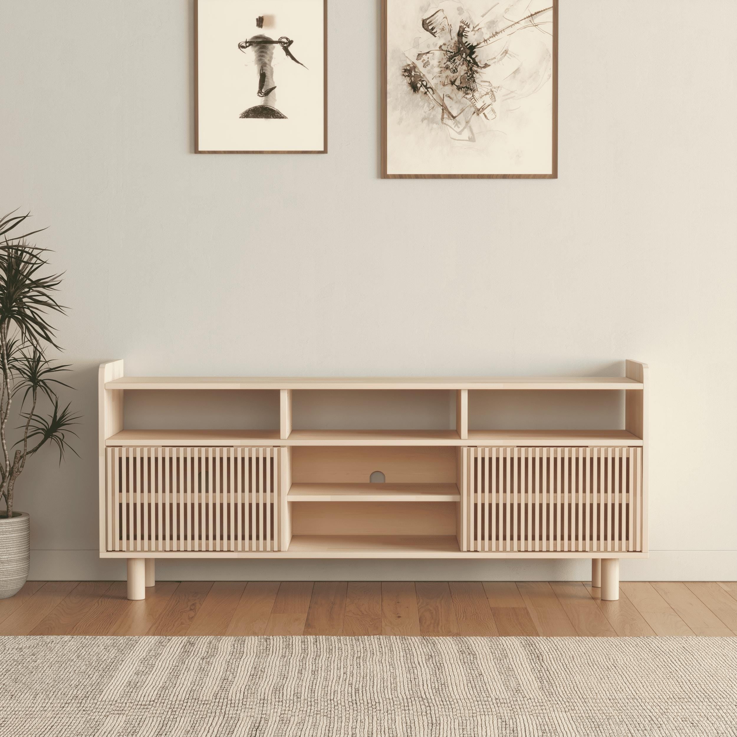 Solid Pine TV Stand & Record Player Console, Handmade, Natural or Varnished Finish, Customizable.